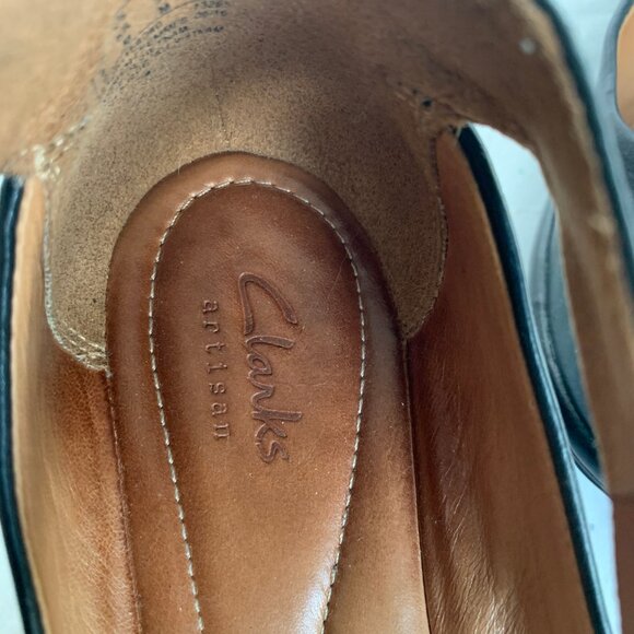 Clarks Artisan Clarene Tide Black Leather Ankle Strap Platform Wedges - Size 6.5 - Picture 5 of 16
